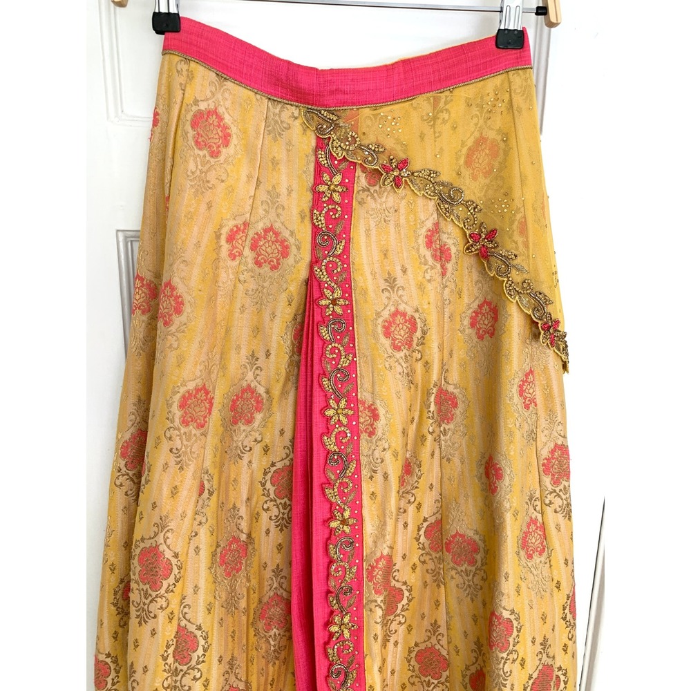 DEBYANI Luxury Indian Lehenga Skirt Mustard Yellow Chanderi Silk Size 32 S M - Picture 11 of 16